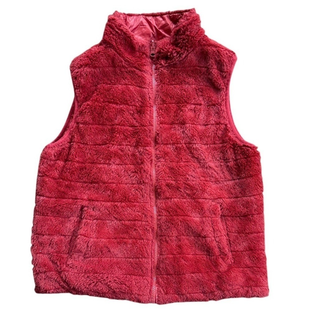 Cisono Reversible Puffer Fleece Vest Womens M Burnt Orange Red Excellent Quilted